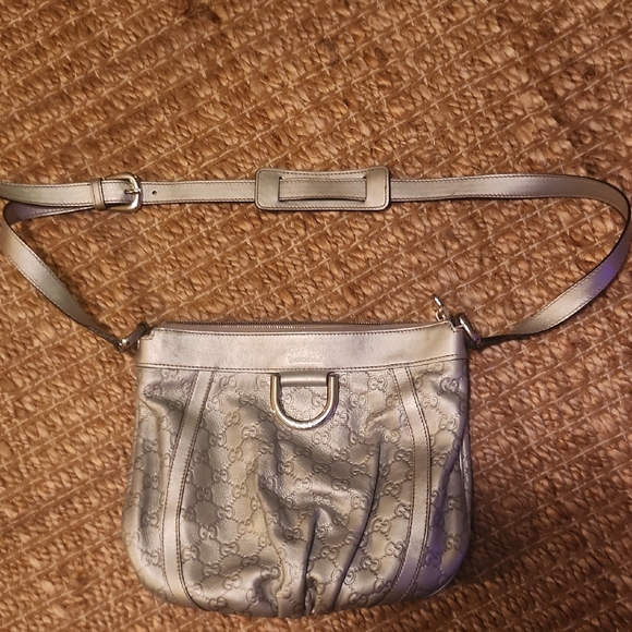 Gucci Handbags - Gucci Silver Metallic Crossbody Bag with Adjustable Strap